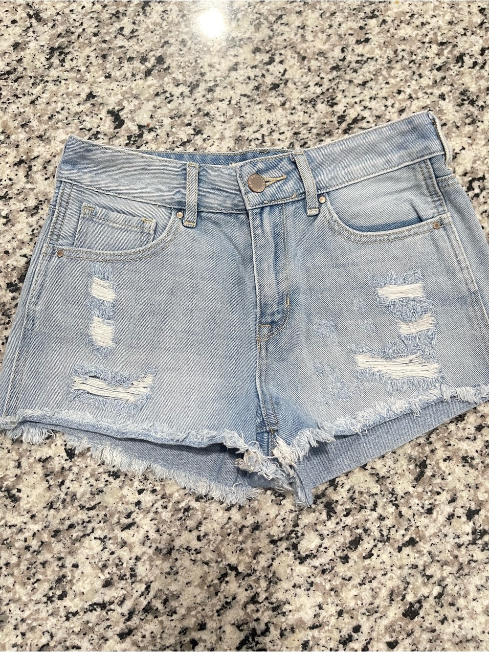 Bullhorn Light Blue Distressed Denim Women's Shorts | Size 25